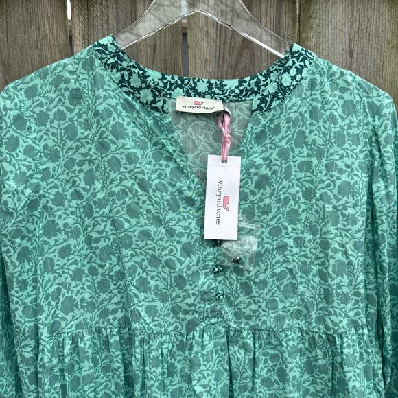 Vineyard Vines Woven Top Tonal Floral Tiered in Sea Clay Floral Small NWT Blouse - Picture 2 of 8
